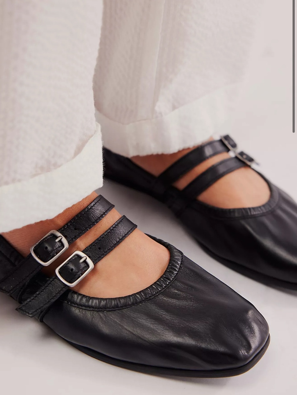 Free People Gemini Mary Jane Square Toe Ballet Flats Black Buckle Slip On 9